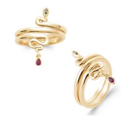 Bague Motif Serpent Avec Pierres de Couleurs En Plaqué Or 18CtTailles 50 à 60