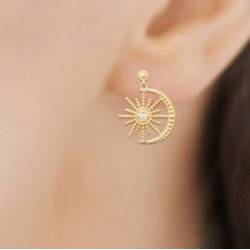 Boucles D'oreilles Croissant de Lune & Soleil Oz En Plaqué Or 18 Carats 750/000