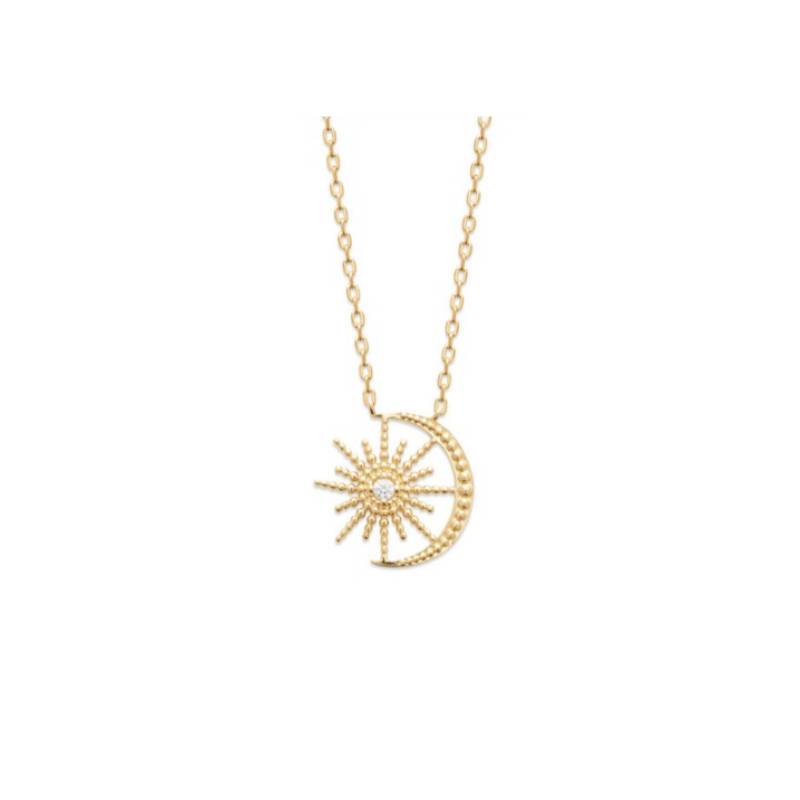 Collier Croissant de Lune & Soleil Oz En Plaqué Or 18 Carats 750/000