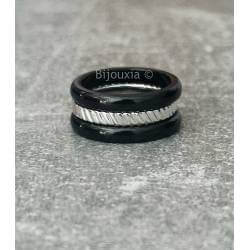 Bagues Céramique et Argent Triple Assemblage Tailles 50-52-54-56-58-60
