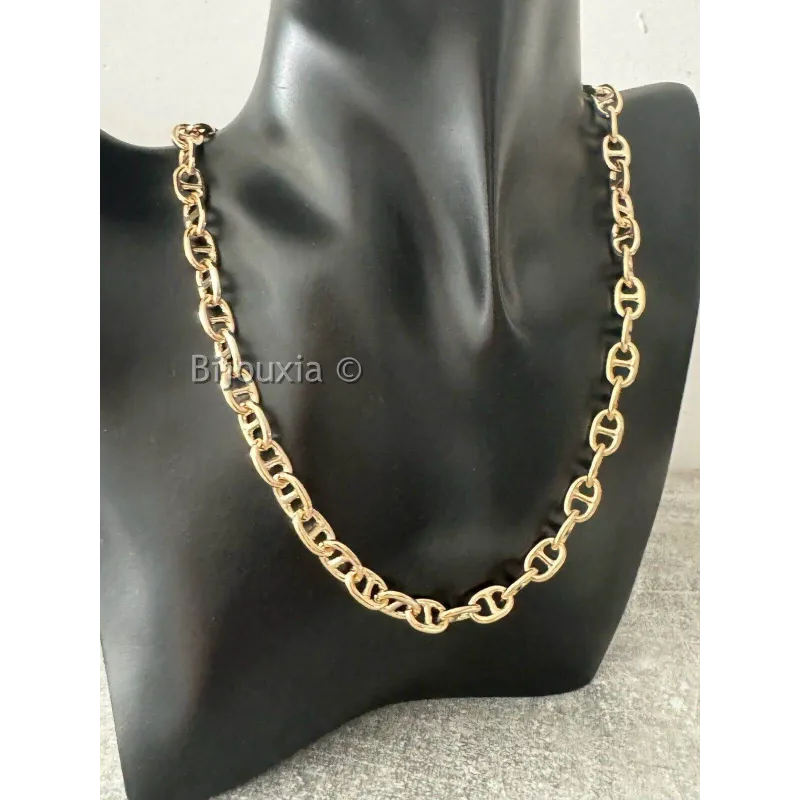 Collier Vintage Plaqué Or - Maille Lourde 44cm X 7mm - Ras Du Cou - Occasion