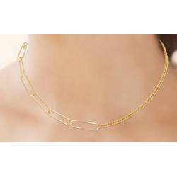 Collier Chaîne de Cou Double Mailles Différentes En Plaqué Or 18 Carats 750/000