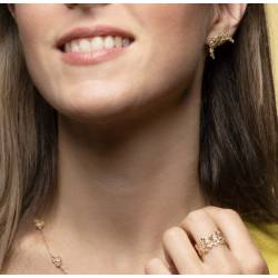 Boucles D'oreilles Croissant de Lune Motifs Fleurs Plaqué or 18 Carats 750/1000