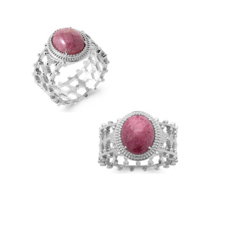 Bague Ajourée Pierre Rhodonite En Argent Massif 925/1000 T52 à T60