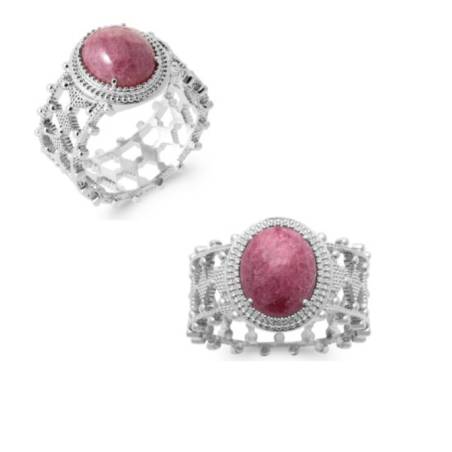 Bague Ajourée Pierre Rhodonite En Argent Massif 925/1000 T52 à T60