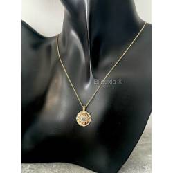 Pendentif Médaille Œil Cristal Bleu Topaze En Plaqué Or 18 Carats 750/000