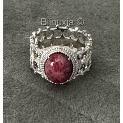 Bague Ajourée Pierre Rhodonite En Argent Massif 925/1000 T52 à T60