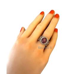 Bague Ajourée Pierre Rhodonite En Argent Massif 925/1000 T52 à T60