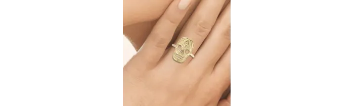 Bague Symbole Tête de Mort En Plaqué or 18 CARATS 750 Millièmes Tailles 50 à 60