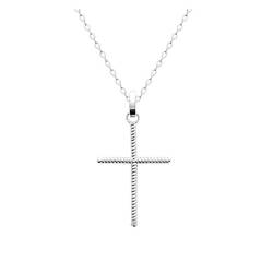 Pendentif En Forme De Grande Croix Fil Torsadé En Argent Massif 925/000 Rhodié