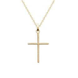 Pendentif En Forme De Grande Croix Fil Torsadé En Plaqué Or 18 Carats 750/000