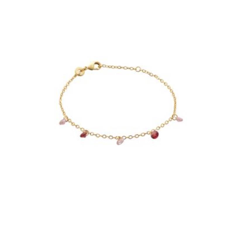 Bracelet pampilles Perles de Cristal Rose/Violet En Plaqué Or 18 Carats 750/1000