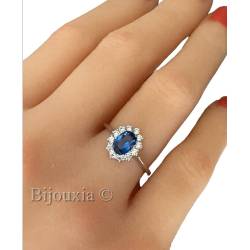 Bague Marquise Saphir Zirconium Argent Massif 925/000 Rhodié Tailles 50 à 60