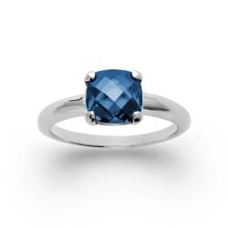 Bague Solitaire Cristal Bleu Saphir En Argent Massif 925/1000