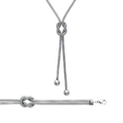 Collier Double Chaînes Maille Serpent Avec Nœud En Acier Inoxydable