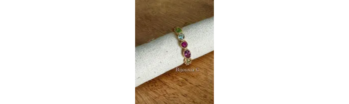Bague Empierrée Sertie Cristaux Multicolores en Plaqué or 18 Carats 750/1000