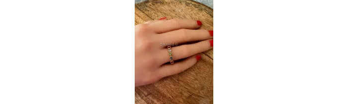 Bague Empierrée Sertie Cristaux Multicolores en Plaqué or 18 Carats 750/1000