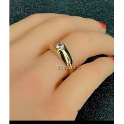 Bague Jonc Solitaire Cristal Zirconium & Plaqué or 18 CARATS