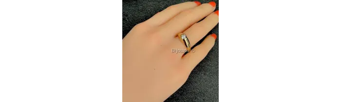Bague Jonc Solitaire Cristal Zirconium & Plaqué or 18 CARATS