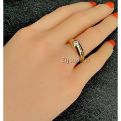 Bague Jonc Solitaire Cristal Zirconium & Plaqué or 18 CARATS