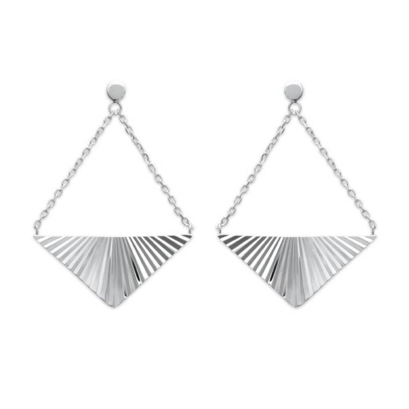 Boucles D'oreilles Pendantes Triangle Chaînette Argent Massif 925 Rhodié