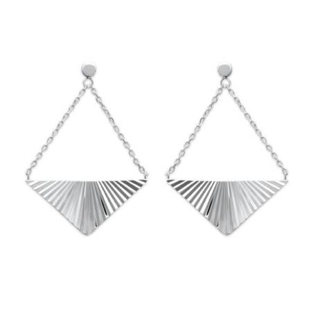 Boucles D'oreilles Pendantes Triangle Chaînette Argent Massif 925 Rhodié