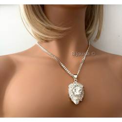Grand Pendentif Tête de Lion Robuste En Argent Massif 925/000