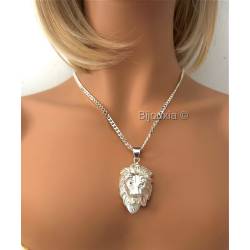Grand Pendentif Tête de Lion Robuste En Argent Massif 925/000