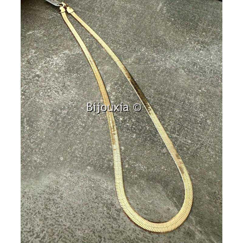 Collier Maille Miroir Dorée 50CM X 5MM En Plaqué or 750/1000 Bijou Femme