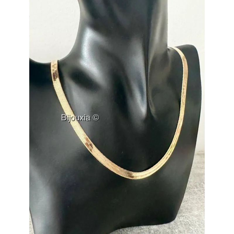 Collier Large Chaîne Serpent En Maille Plate Dorée - Bijou Vintage, Parfait état - Pour Femme
