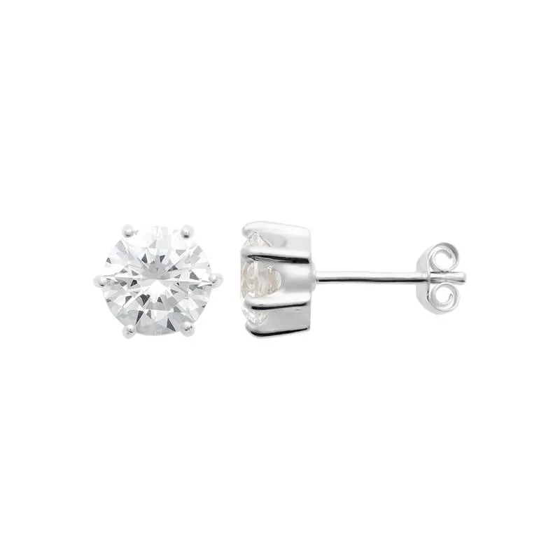 Boucles D'oreilles Puces Zirconium 8 Mm – Argent Massif 925 Rhodié – Neuf Avec étiquettes