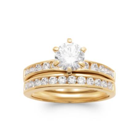 Bague Solitaire Double Anneaux ZIRCONIUM Plaqué or 18 CARATS TAILLES 50 à 68 AU CHOIX