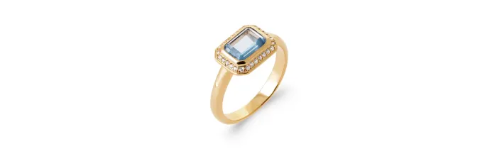 Bague Cristal Bleu Rectangulaire Topaze Zirconium en Plaqué or 18 Carats 750/000