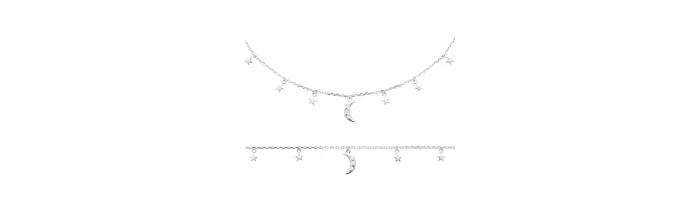 Bracelet Charms Croissant de Lune & Étoile Oz En Argent Massif Rhodié 925/000