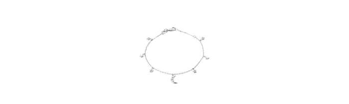 Bracelet Charms Croissant de Lune & Étoile Oz En Argent Massif Rhodié 925/000