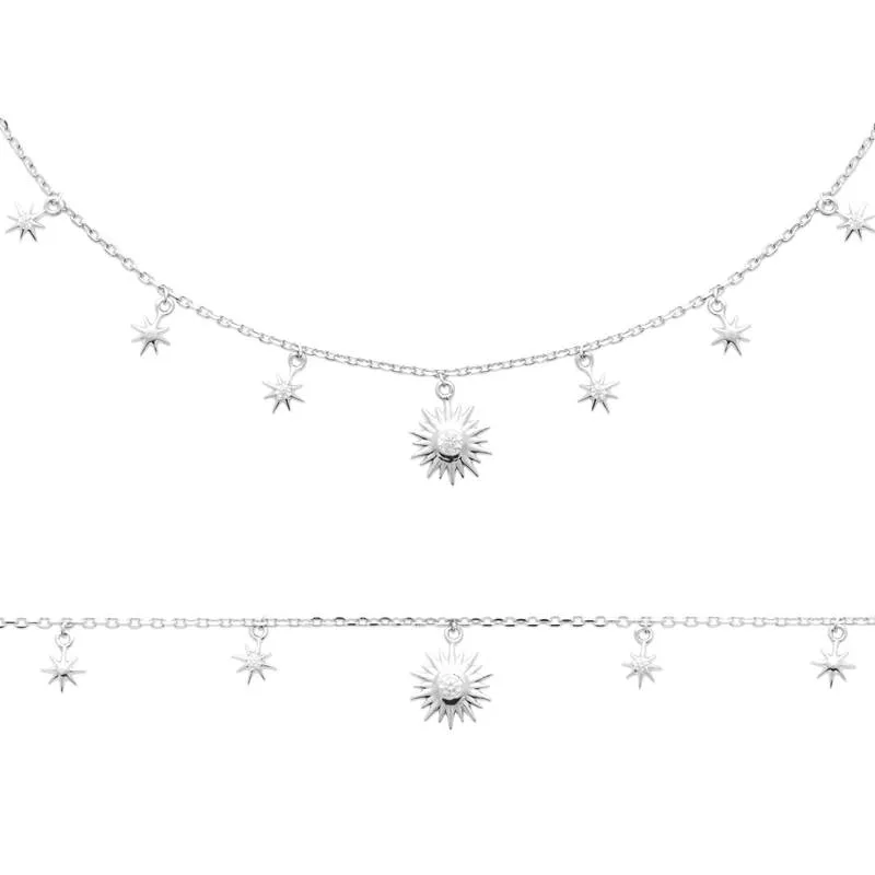Bracelet En Argent 925 Rhodié Avec Pendentif Soleil - Zirconium - Neuf Avec étiquettes