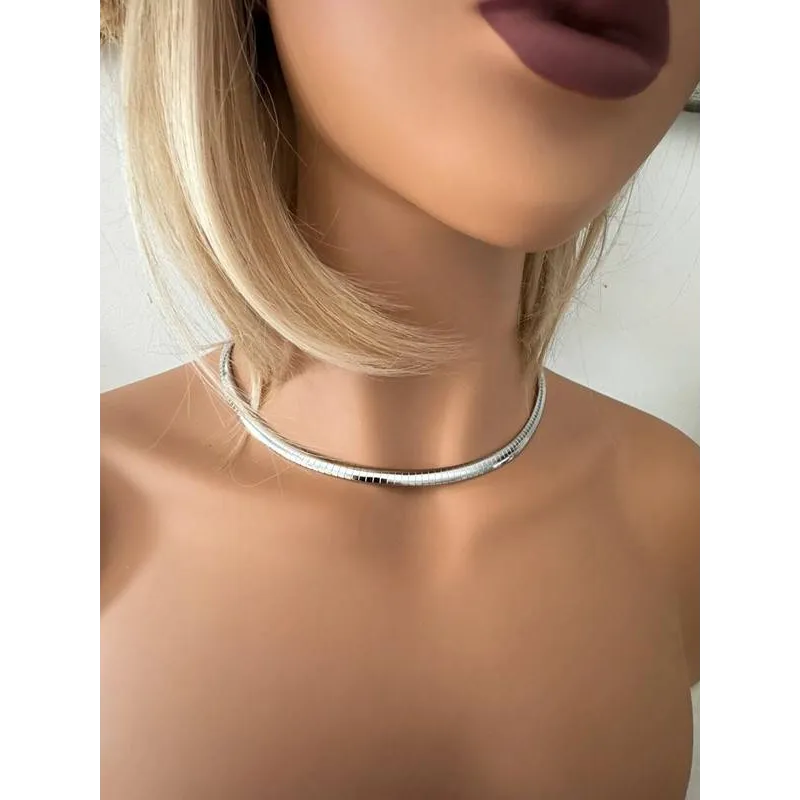 Collier Ras Du Cou Vintage – Maille Miroir Dorée – Semi-rigide – Bijou Rétro – Occasion En Parfait état