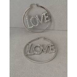 Boucles D'oreilles Créoles Empierrées LOVE Argent Massif 925/000