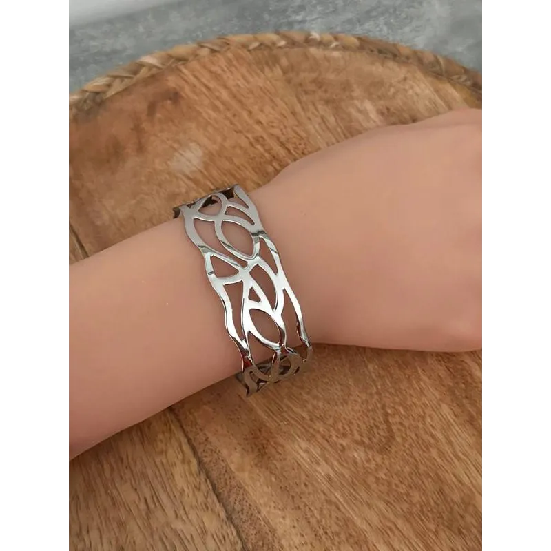 2 Bracelets Bras Femme Acier Inoxydable - Design Ajouré Ajustable, Or Et Argent - 5