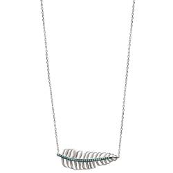 Collier Pendentif Feuille Pierres Turquoises Argent Massif 925/1000