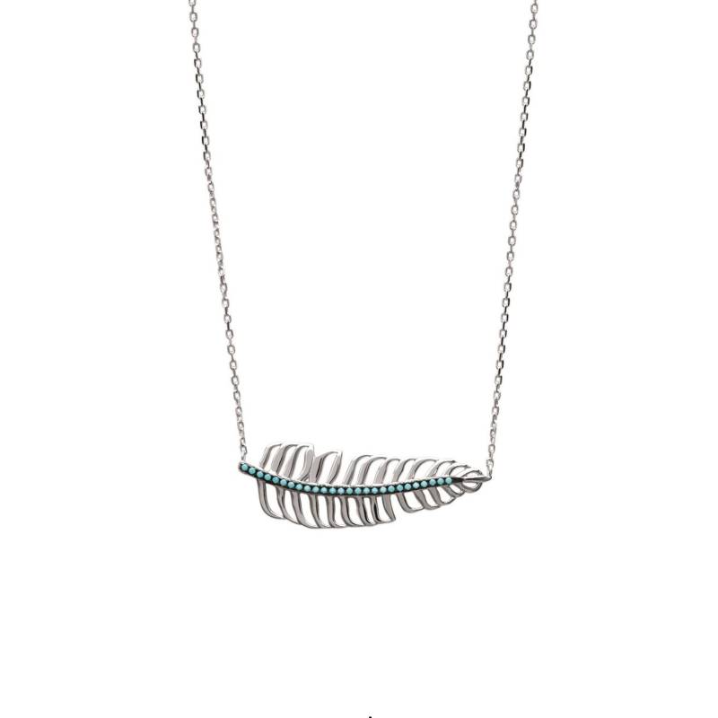 Collier Pendentif Feuille Pierres Turquoises Argent Massif 925/1000