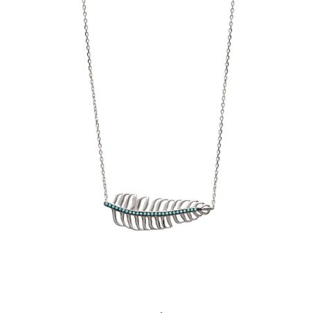 Collier Pendentif Feuille Pierres Turquoises Argent Massif 925/1000