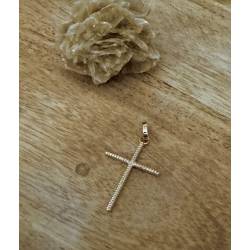 Pendentif En Forme De Grande Croix Fil Torsadé En Plaqué Or 18 Carats 750/000