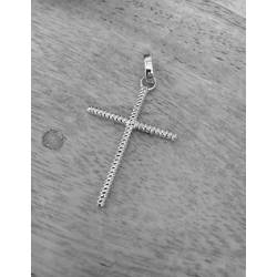 Pendentif En Forme De Grande Croix Fil Torsadé En Argent Massif 925/000 Rhodié