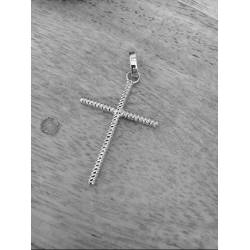 Collier Chaîne Et Pendentif Croix Fil Torsadé En Argent Massif 925/000 Rhodié