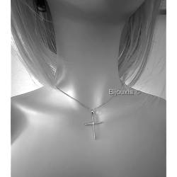Collier Chaîne Et Pendentif Croix Fil Torsadé En Argent Massif 925/000 Rhodié