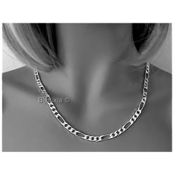Chaîne 50CM X 5mm Maille Figaro Diamantée En Argent Massif RHODIUM