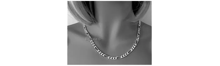 Chaîne 60CM X 5mm Maille Figaro Diamantée En Argent Massif RHODIUM