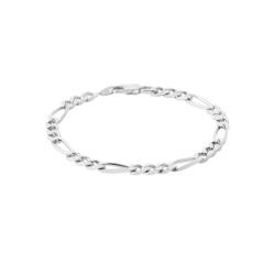 Bracelet 21CM X 5mm Maille Figaro Diamantée Argent Massif RHODIUM