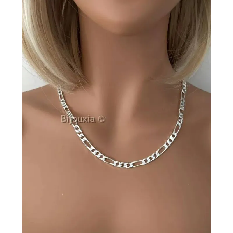 Chaîne Maille Figaro En Argent Massif 925/1000 - 6 Mm X 55 Cm - Pour Homme, Neuve Avec étiquettes